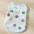 Zomerse koelend huisdier vest voor kleine honden katten, ademend bloemen hemdje met ring. - Blauwe vest met bloemetjes