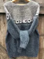 Details of grey blue color block round neck knit sweater with cute sheep pattern design. - 3XL / Tops / Blue Gray