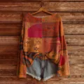 Bohemian ethnic print long sleeve loose knitted sweater vintage chic casual pullover top for women - S / Tops / Color 868