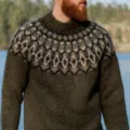 Men's Nordic geometric patterned knit sweater, casual crew neck long sleeve pullover. - S / Dark Green