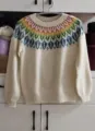 Women's casual crewneck long sleeve sweater with colorful yoke knit design, loose pullover top. - S / 9116 Gradient Diamond