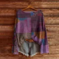 Women casual long sleeve knit sweater with abstract print, comfortable loose fit top for daily wear. - S / Tops / 862