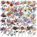 Metallic silver foil floral PET stickers, perfect for DIY phone cases and journals. - 50 Pieces/Pack