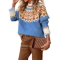 Women's color block crewneck sweater casual loose long sleeve knitwear top for autumn winter - S / Tops / 9328 Blue