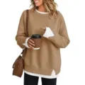 Womens Fake Two Piece Long Sleeve Knit Sweater Pullover Casual Khaki Fashion Top - Camel