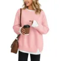 Casual pink layered sweater for women, comfortable loose pullover knit top with long sleeves. - Light Pink