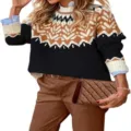 Women's color block crewneck sweater casual long sleeve knit pullover fall winter fashion top - 9328 Black