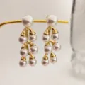 Élégantes longues boucles d'oreilles perles pampilles ton or design bijoux mode - Or