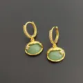 Style cour rétro française ovale irrégulier cuivre doré boucles d'oreilles simples - Vert clair
