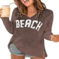 Damen V-Ausschnitt Strickpullover mit Front-Buchstaben, leichten langen Ärmeln. - S / Braun