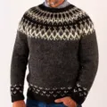 Mens winter knit sweater classic nordic fair isle pattern casual pullover sweater top - S / Tops / Gray