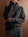 Pull col roule femme manches longues motif argyle tricot chic haut hiver mode elegant - S / Noir