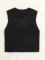 Women's V-neck Cable Knit Sweater Vest Solid Color Sleeveless Pullover Top Casual Chic - Black