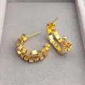 Boucles d'oreilles créoles géométriques dorées à double couche, bijoux chics femme. - Style de cube en forme de C à double couche / Or 1