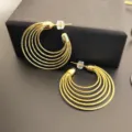 Boucles d'oreilles créoles dorées multicouches pour femmes, bijoux en laiton plaqué - Or