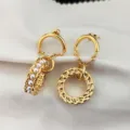 Boucles d'oreilles pendantes chaîne perle géométrique dorée, bijoux de mode minimalistes. - Style de chaîne en perles artificielles géométriques / Or 4