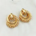 Boucles d'oreilles créoles entrelacées plaquées or chunky pour femmes, bijoux vintage élégants. - Or