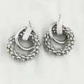 Boucles d'oreilles créoles épaisses argentées avec chaîne texturée, style européen audacieux. - Argent