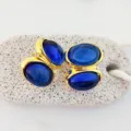 Boucles d'oreilles ovales vintage françaises en pierre précieuse bleue plaquée or 24K - Bleu saphir