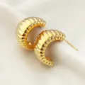 Boucles d'oreilles créoles croissantes rétro géométriques dorées, bijoux texturés métal. - Style Enlacé Croisé Tridimensionnel (Or 1)