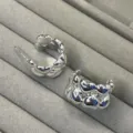 Boucles d'oreilles créoles cœur argentées minimalistes bijoux d'oreilles géométriques - Style Patchwork de Cœur en C / Argent