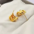 Boucles d'oreilles clous en metal dore geometrique torsadee, style vintage retro chic. - Style Enlacé Lignes Fines Tridimensionnel (Or 2)