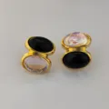 Boucles d'oreilles ovales doubles dorées style vintage français bijoux tendance et variante chics - Noir et Blanc Transparent