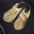 Longues boucles d'oreilles créoles à franges dorées pour femmes, bijoux de vacances. - Or