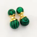 Boucles d'oreilles doubles en malachite naturelle, bijoux de luxe vintage et minimalistes. - Malachite
