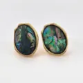 Boucles d'oreilles ovales irrégulières en coquille d'ormeau, métal doré rétro, bijou élégant. - Coquillage ormeau