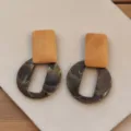 Boucles d'oreilles géométriques en bois minimalistes, bijoux de mode rétro pour femmes, automne. - Café Géométrique