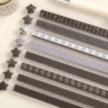 Set aus schwarz-grauen Glückssternen Origami Papierstreifen mit Mustern und Sternen. - 520 Blatt/Packung / Schwarz-Weiß gestreift