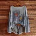 Women casual loose long sleeve knit sweater with abstract print, comfortable daily wear top. - S / Tops / Color 839