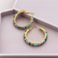 Chiques boucles d'oreilles créoles perles pierre naturelle, bijoux fantaisie élégants. - Boucles d'oreilles