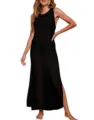 Women's Black Sleeveless Hollow Knit Beach Cover Up Long Maxi Dress Summer Vacation Wear - S / Black