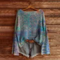 Loose long sleeve knit sweater with colorful 3d digital print, casual chic pullover top. - S / Tops / Color 848