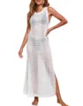 White Crochet Knit Beach Cover Up Long Sleeveless Summer Maxi Swimwear Coverup Dress - S / Bleached White