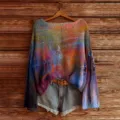 Women's casual long sleeve 3D printed color block knit sweater pullover top fashion - S / Tops / Color 855