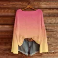 Gradient Long Sleeve Knit Sweater Women Casual Loose Pullover Top Fall Fashion Apparel - S / Color 872