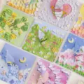 Buntes Origami-Papier quadratisch DIY Faltblätter mit Blumen Ölgemälde Textur für Kinder Basteln. - Traumhafter Sternenmond / 200 Stück