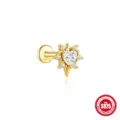 Σκουλαρίκι piercing χόνδρου από ασήμι 925 με καρδιά και αστέρι τεσσάρων σημείων από ζιργκόν - Χρυσό-Μονό κομμάτι