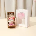 Häkelblumen Strauß Schlüsselanhänger Geschenkset für Lehrer, schönes Abschlussgeschenk. - Viel Glück (Geschenkbox-Set) / Rosa