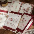 Japanischer Vintage-Stil handgezeichnete Rose Schmetterling Klappgrußkarte Postkarte. - Schmetterling-Rosen-Serie / 4 Stück