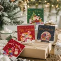 Biglietto d'auguri pieghevole di Natale in stile retro carta bianca per regali di festività. - Buon Natale B / 4 pezzi