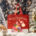 Rote Weihnachtstüte Papiertüte mit Weihnachtsmann und Schleifengriffen für Geschenkverpackung. - Großes Weihnachtsgeschenk / Groß (30x26x12cm)