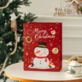 Rote Weihnachtspapiertüte mit süßem Schneemann-Design, ideal für festliche Süßigkeitenverpackung. - Frohe Weihnachten - Schneemann / L