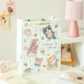 Niedliche grüne gestreifte Cartoon Katze Papiertragetasche, süße Geburtstagsgeschenk Tasche. - Süße Katze Stil A / L