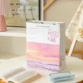 Bolsa de regalo de papel con paisaje romántico estilo ins, bolso floral estético para fiestas. - Sé una persona feliz - Tamaño grande