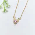 Collana in acciaio inossidabile dorato con ciondolo cuore rosa zircone cervo dettaglio. - Stile Cuore Corna di Cervo (XL1200-084)