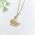 Collana con cigno in cristallo dorato vista dettagliata, elegante catena in zircone cubico. - Oro Zirconia Bianco (XL2606-171)